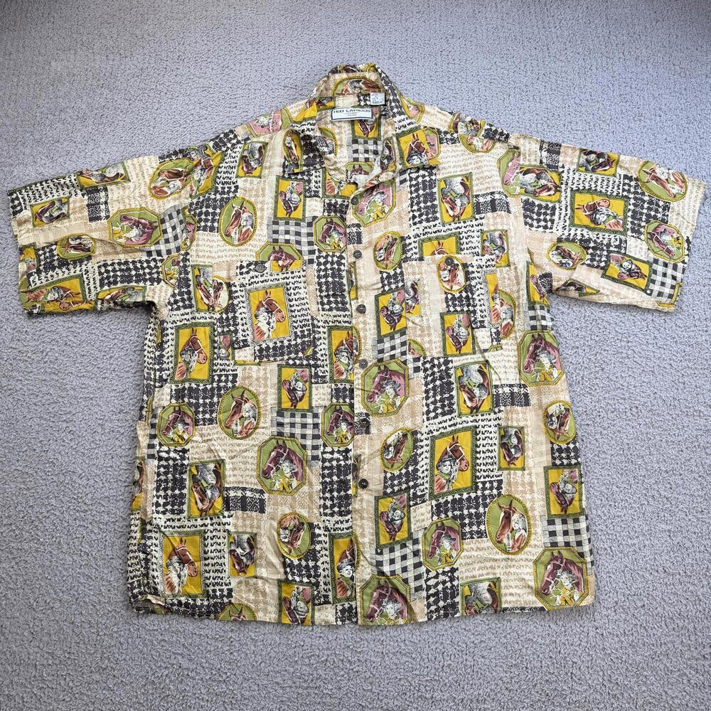 Vintage 90s Ted Lapidus Homme Paris Silk Button Up Shirt XL Western Horse Print